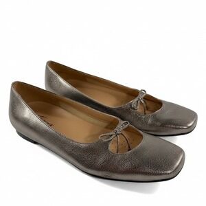 Trotters Estee Pewter Metallic Square Toe Ballet Flats Bow Cutout Size 9.5N